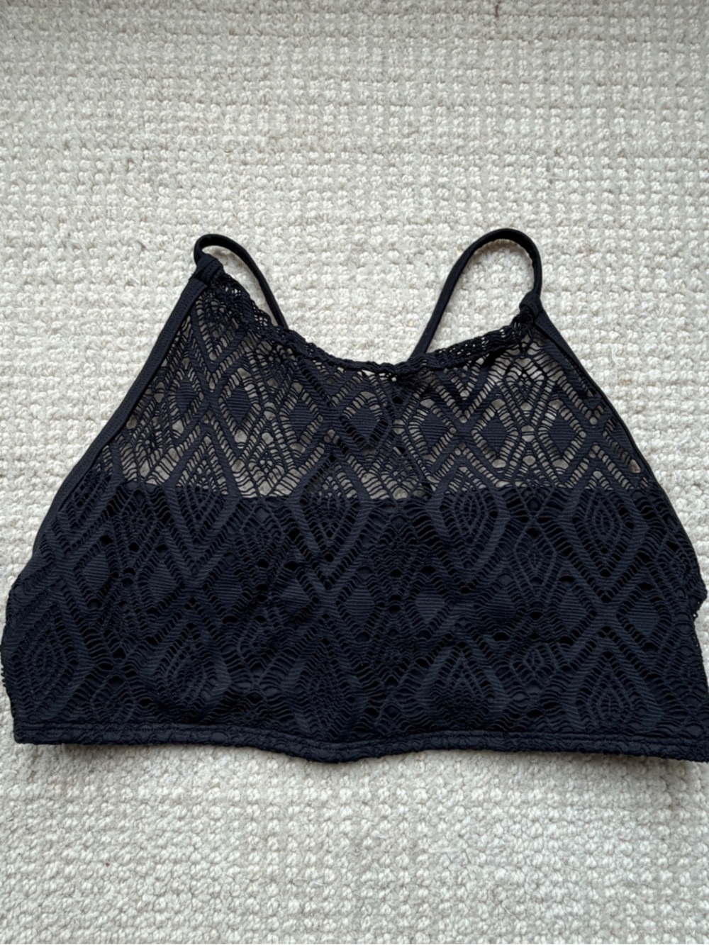 Midori Bikinis Black Crochet High-Neck Bikini Top